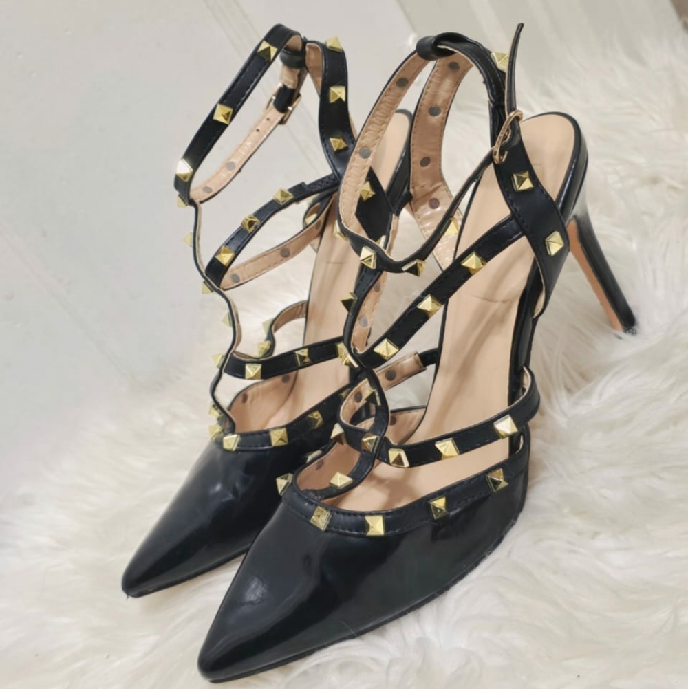 Nicole Miller New York “Huntley” Gold Studded Heeled Pump Sandal Size 9✌️ - Picture 4 of 10